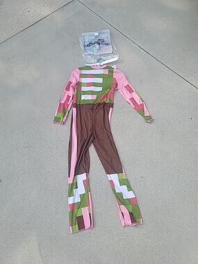 H89 NEW Minecraft Zombie Pigman Classic Halloween Costume Kids Size Medium 7-8